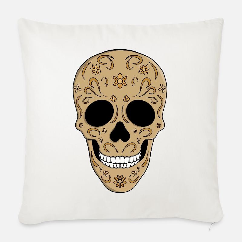Blumenschädel aus Zucker Dia de los Muertos - Sofakissenbezug 45 x 45 cm - Naturweiß 