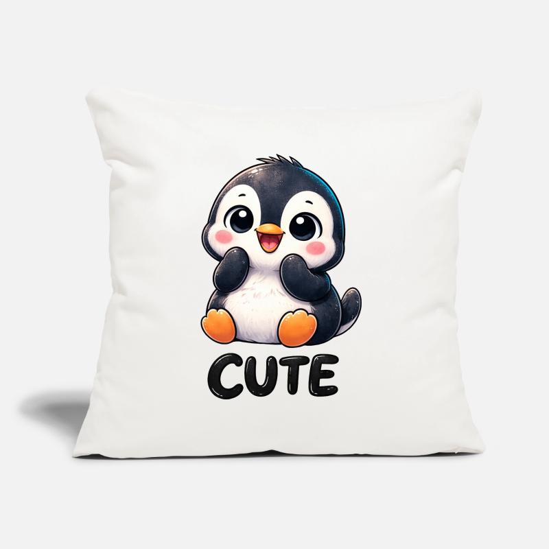 Pingouin chibi mignon timide timide mignon Housse de coussin décorative 45 x 45 cm