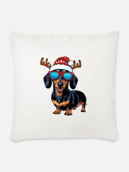 Weihnachts Dackel Hund - Sofakissenbezug 45 x 45 cm - Naturweiß