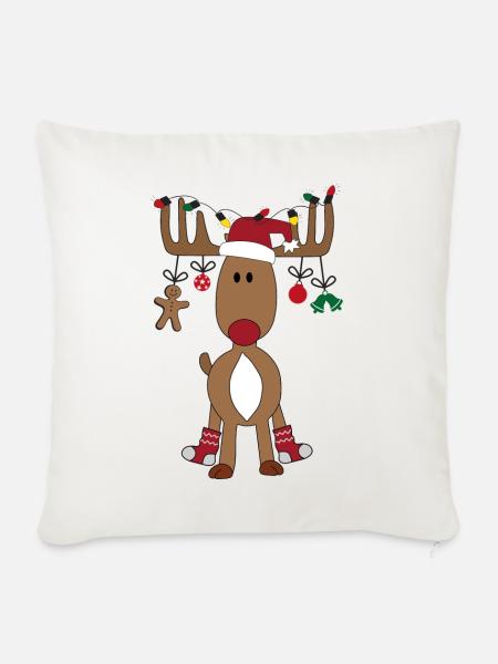 Lustige Weihnachten mit Elch - Sofakissenbezug 45 x 45 cm - Naturweiß
