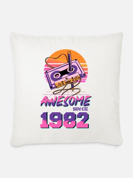 Retro Kassette 1982 Neon Design - Sofakissenbezug 45 x 45 cm - Naturweiß 