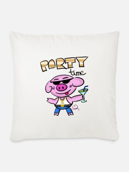 Lustiges Party Schwein - Sofakissenbezug 45 x 45 cm - Naturweiß 