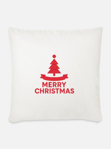 Roter Weihnachtsbaum mit Band - Sofakissenbezug 45 x 45 cm - Naturweiß 