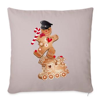 Gingerbread man as engine driver on the gingerbread locomotive - Sofa pillowcase 17,3'' x 17,3'' (45 x 45 cm) - light taupe - Front