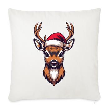 Renne avec chapeau de Père Noël - Housse de coussin décorative 45 x 45 cm - blanc nature - Devant