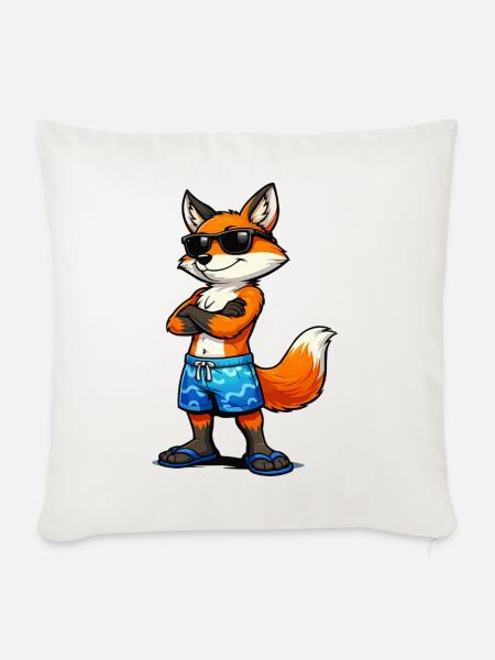 Sommerfuchs mit Sonnenbrille - Sofakissenbezug 45 x 45 cm - Naturweiß