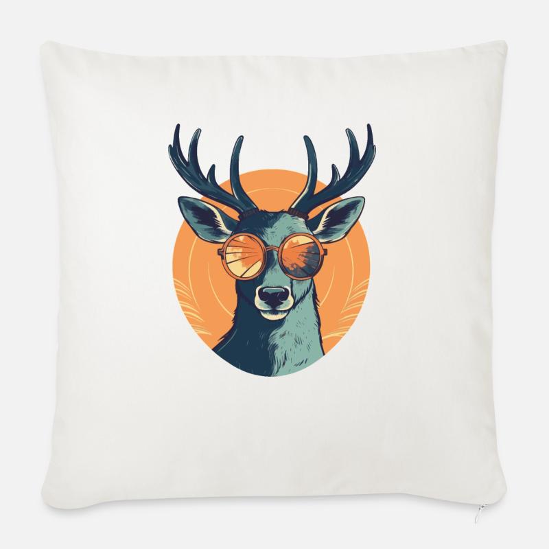 Hirsch Sonnenbrille Reh Rotwild - Sofakissenbezug 45 x 45 cm - Naturweiß 