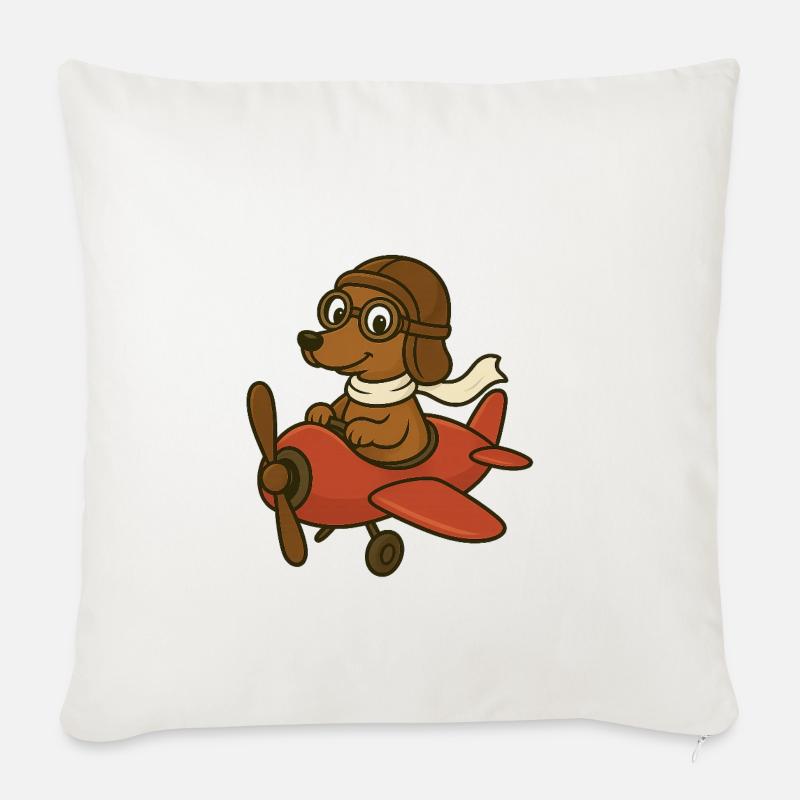 Abenteuerlicher Hund Pilot im Flugzeug - Sofakissenbezug 45 x 45 cm - Naturweiß 