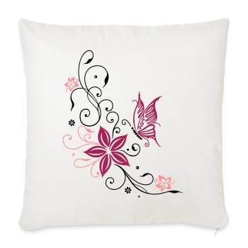 Flowers with filigree floral ornament. Feminine. - Sofa pillowcase 17,3'' x 17,3'' (45 x 45 cm) - natural white - Front