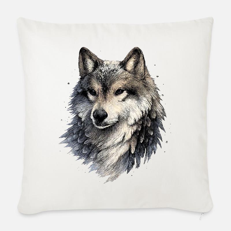 Nebelwolf im Aquarellstil - Sofakissenbezug 45 x 45 cm - Naturweiß