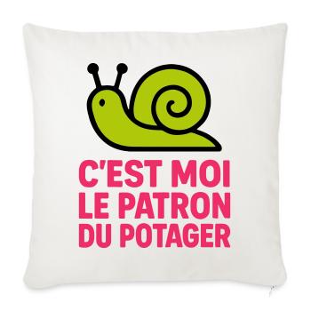 C'est Moi le Patron du Potager : Design Escargot - Housse de coussin décorative 45 x 45 cm - blanc nature - Devant