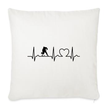 Courbe ECG - Courbe cardiaque - Pouls - Hockey sur glace - Housse de coussin décorative 45 x 45 cm - blanc nature - Devant