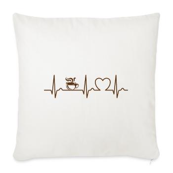 Heart Curve - Café - ECG - Pouls - Tasse à café - Housse de coussin décorative 45 x 45 cm - blanc nature - Devant