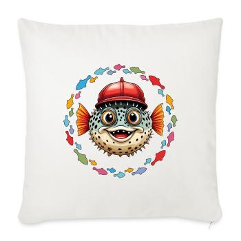 Puffer fish with red baseball cap and colorful fish - Sofa pillowcase 17,3'' x 17,3'' (45 x 45 cm) - natural white - Front