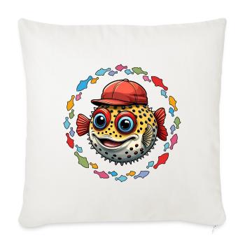 Puffer fish with red baseball cap and colorful fish - Sofa pillowcase 17,3'' x 17,3'' (45 x 45 cm) - natural white - Front
