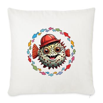 Puffer fish with red baseball cap and colorful fish - Sofa pillowcase 17,3'' x 17,3'' (45 x 45 cm) - natural white - Front