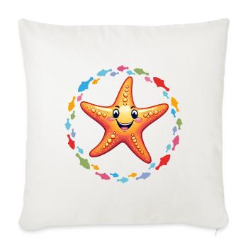 étoile de mer rieuse drôle dans le cercle coloré des poissons - Housse de coussin décorative 45 x 45 cm - blanc nature - Devant