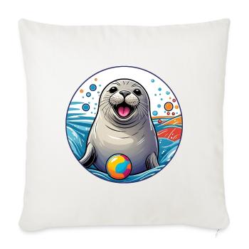 Sceau rieur phoque avec boule colorée - Housse de coussin décorative 45 x 45 cm - blanc nature - Devant