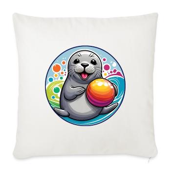 Sceau rieur phoque avec boule colorée - Housse de coussin décorative 45 x 45 cm - blanc nature - Devant