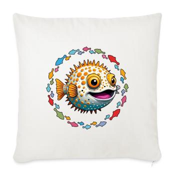 Poisson-globe dans le cercle coloré de poissons - Housse de coussin décorative 45 x 45 cm - blanc nature - Devant