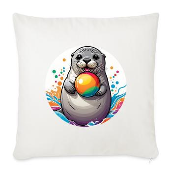 phoque phoque lion de mer avec boule colorée - Housse de coussin décorative 45 x 45 cm - blanc nature - Devant