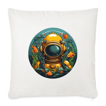 Casque de plongée avec des poissons au fond de la mer - Housse de coussin décorative 45 x 45 cm - blanc nature - Devant