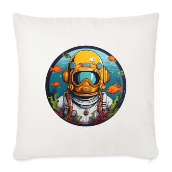 Casque de plongée avec des poissons au fond de la mer - Housse de coussin décorative 45 x 45 cm - blanc nature - Devant
