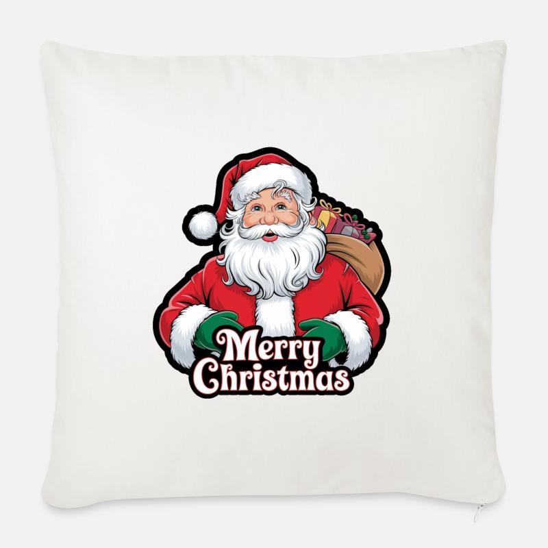 Père Noël – Joyeux Noël Illustration - Housse de coussin décorative 45 x 45 cm - blanc nature