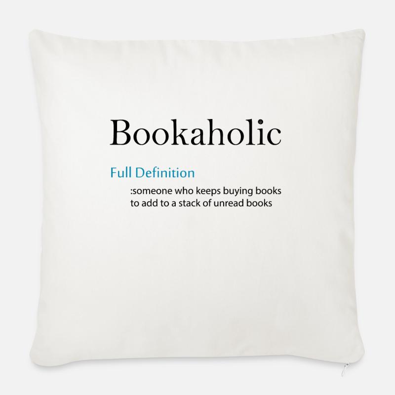 0298 Définition: Bookaholic - Housse de coussin décorative 45 x 45 cm - blanc nature