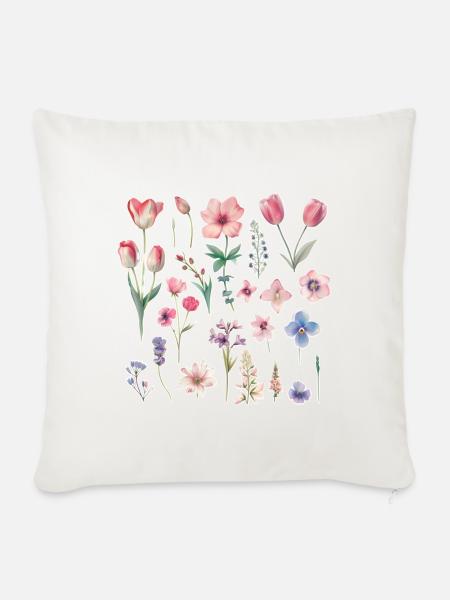Frühlingsblumen - Sofakissenbezug 45 x 45 cm - Naturweiß 