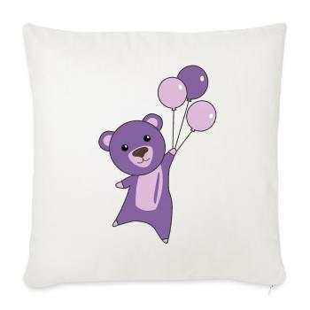 Ours violet mouches avec ballons animaux mignons ours - Housse de coussin décorative 45 x 45 cm - blanc nature - Devant