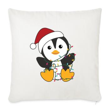 Manchots Noël neige hiver animaux pingouins - Housse de coussin décorative 45 x 45 cm - blanc nature - Devant