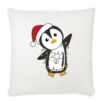 Manchots Noël neige hiver animaux pingouins - Housse de coussin décorative 45 x 45 cm - blanc nature - Devant