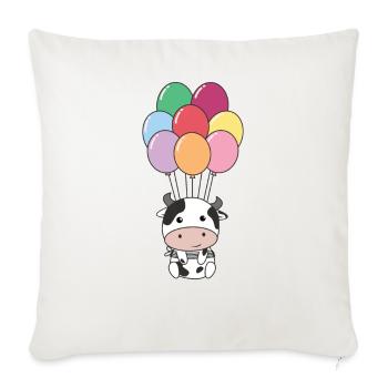 La vache vole vers le haut avec des ballons colorés - Housse de coussin décorative 45 x 45 cm - blanc nature - Devant