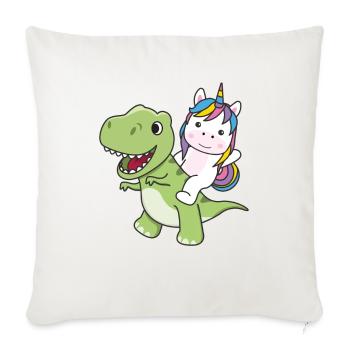 La licorne monte sur un dinosaure doux Trex avec des licornes - Housse de coussin décorative 45 x 45 cm - blanc nature - Devant