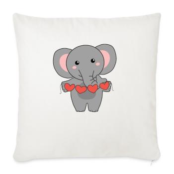 Éléphant pour la Saint-Valentin doux animaux avec des cœurs - Housse de coussin décorative 45 x 45 cm - blanc nature - Devant
