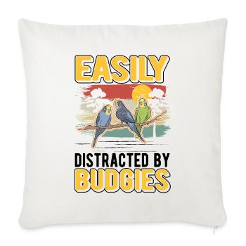 Facilement distrait par les perruches Budgerigar - Housse de coussin décorative 45 x 45 cm - blanc nature - Devant