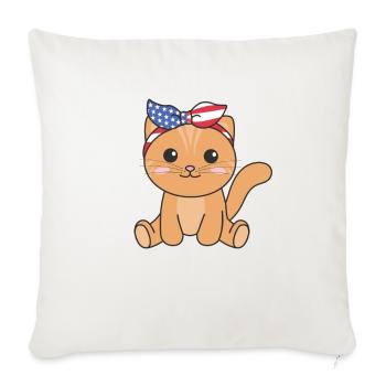 4 juillet chat américain pour enfants mignon chat américain - Housse de coussin décorative 45 x 45 cm - blanc nature - Devant