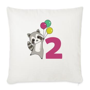 Ballons de deuxième anniversaire de raton laveur pour les enfants - Housse de coussin décorative 45 x 45 cm - blanc nature - Devant