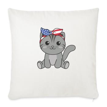 4 juillet chat américain pour enfants mignon chat américain - Housse de coussin décorative 45 x 45 cm - blanc nature - Devant