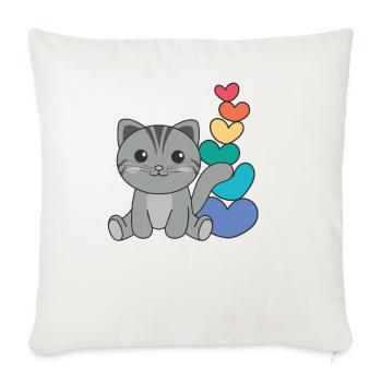 Rainbow Hearts Pride LGBTQ animaux mignons chat - Housse de coussin décorative 45 x 45 cm - blanc nature - Devant