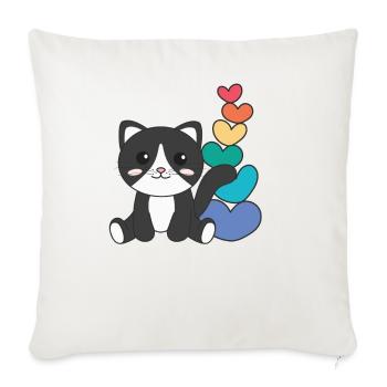 Rainbow Hearts Pride LGBTQ animaux mignons chat - Housse de coussin décorative 45 x 45 cm - blanc nature - Devant
