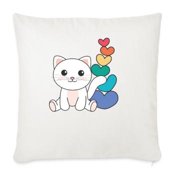 Rainbow Hearts Pride LGBTQ animaux mignons chat - Housse de coussin décorative 45 x 45 cm - blanc nature - Devant