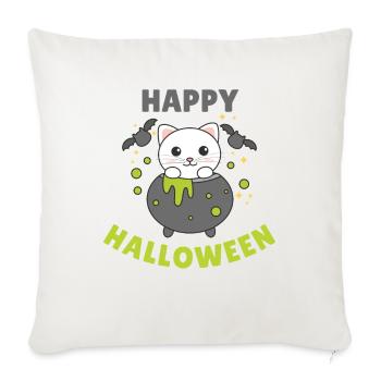 Katze Happy Halloween Hexenkessel Fledermaus - Sofakissenbezug 45 x 45 cm - Naturweiß  - Vorne