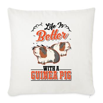 La vie est meilleure avec un cochon d’Inde Meerschweinchen - Housse de coussin décorative 45 x 45 cm - blanc nature - Devant