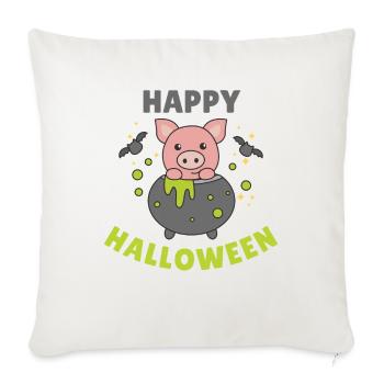 Cochon Joyeux Halloween Chaudron Chauve-souris - Housse de coussin décorative 45 x 45 cm - blanc nature - Devant