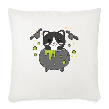 Katze Happy Halloween Hexenkessel Fledermaus - Sofakissenbezug 45 x 45 cm - Naturweiß  - Vorne