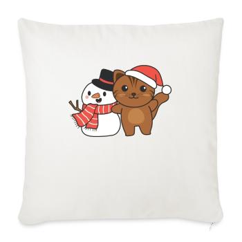 Katze mit Schneemann im Winter zu Weihnachten - Sofakissenbezug 45 x 45 cm - Naturweiß  - Vorne