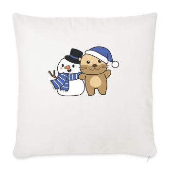 Loutre avec bonhomme de neige en hiver pour Noël - Housse de coussin décorative 45 x 45 cm - blanc nature - Devant