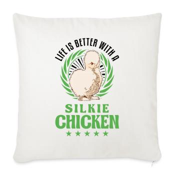 La vie est meilleure avec un poulet Silkie Seidenhuhn - Housse de coussin décorative 45 x 45 cm - blanc nature - Devant